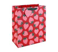 Eurowrap Strawberry Print Large Gift Bags Pack of 3 - Red Present Bags with Pink Strawberry Pattern, Striped Inside Print & Grosgrain Ribbon Handles - Birthday & Celebration Gift Packaging