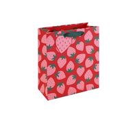 Eurowrap Strawberry Print Medium Gift Bags Pack of 6 - Red Present Bags with Pink Strawberry Pattern, Striped Inside Print & Grosgrain Ribbon Handles - Birthday & Celebration Gift Packaging