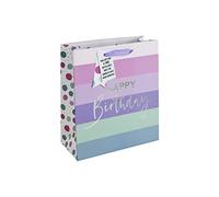 Eurowrap Stripes and Dots White Kraft Happy Birthday Gift Bag With Gift Tag 100% Recyclable Female Ladies Occassions Medium