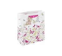Eurowrap Textured Paper Butterfly Gift Bag With Gift Tag Eco Friendly 100% Recyclable Mothers Day Easter Summer Womens Birthday Gift Wrap Occasion Present Medium