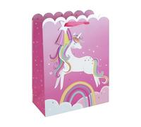 Eurowrap Unicorn Large Gift Bags Pack of 6 - Pink Present Bags with Rainbow Unicorn, Cloud & Star Design, Holographic Foil Finish & Ribbon Handles - Birthday & Celebration Gift Packaging for Girls