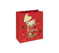 Eurowrap Valentines Day Medium Gift Bag - Be Mine Teddy Bear Present Bag with Gold Heart Tag, Foil Finish & Grosgrain Handles - Romantic Gift Packaging for Valentine’s & Special Occasions
