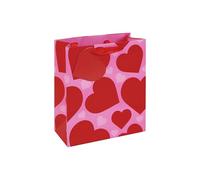 Eurowrap Valentines Day Medium Gift Bag - Pink & Red Hearts Design with Red Heart Tag - Grosgrain Handle, Spot UV & Neon Finish - Ideal for Romantic Gifts & Special Occasions