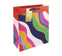 Eurowrap Vibrant Colour Waves Gift Bag With Gift Tag - Gift Bag for Him, Her, Birthdays, Kids, Wedding, Celebration - Vibrant Bright Birthday Gift Wrap Occasion Present - Large Size