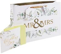 Eurowrap White Kraft Mr & Mrs Gift Bag and Greeting Card Set With Gift Tag, Design By Jeff Banks 100% Recyclable