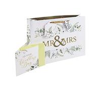 Eurowrap White Kraft Mr & Mrs Gift Bag and Greeting Card Set With Gift Tag, Design By Jeff Banks 100% Recyclable (XL Bag White)