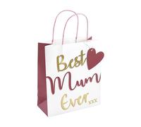 Eurowrap White Kraft Paper Best Mum Ever Mothers Day Birthday Occasions Gift Bag With Heart Gift Tag 100% Recyclable Medium