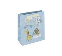 Eurowrap White Kraft Paper Blue Baby Boy Gift Bag With Gift Tag Eco Friendly 100% Recyclable Baby Shower Newborn Gift Wrap Occasion Present Medium