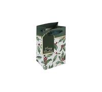 Eurowrap White Kraft Paper Christmas Holly Berry Gift Bag - Small/Perfume Size - Eco-Friendly Fully Recyclable With Gift Tag for Xmas, Festive Wrapping