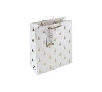 Eurowrap White Kraft Paper Gold Christmas Tree Gift Bag - Medium - Luxury Embossed Finish - Eco-Friendly Fully Recyclable - for Christmas, Xmas, Festive Wrap With Gift Tag