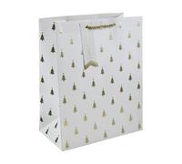 Eurowrap White Kraft Paper Gold Christmas Tree Gift Bag with Gift Tag - Large - Luxury Embossed Finish - Eco Friendly Fully Recyclable - Gift Wrap for Christmas, Xmas, Festive Occasion