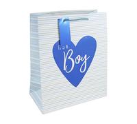 Eurowrap White Kraft Paper It's a Boy Gift Bag With Gift Tag - Gift Bag for New Baby, Baby Shower, Newborn - Eco Friendly Bag 100% Recyclable - Baby Boy Gift Wrap Occasion Present - Large Size