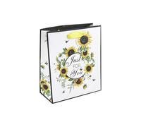 Eurowrap White Kraft Paper Just for You Sunflower Gift Bag With Gift Tag - Gift Bag for Mother's Day, Mum, Happy Birthday - Eco Friendly Bag - Women's Gift Wrap Occasion Present Birthday - Medium Size