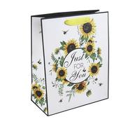 Eurowrap White Kraft Paper Just for You Sunflower Gift Bag With Gift Tag - Gift Bag for Mother's Day, Mum, Happy Birthday - Eco Friendly Bag - Women's Gift Wrap Occasion Present Birthday - Large Size