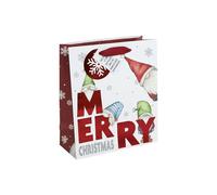 Eurowrap White Kraft Paper Merry Christmas Gonk Gift Bag Eco Friendly 100% Recyclable with Red Gift Tag Xmas Gift Wrap Medium