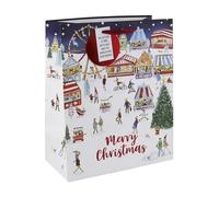 Eurowrap White Kraft Paper Merry Christmas Market Gift Bag Eco Friendly 100% Recyclable with Red Circle Gift Tag Xmas Gift Wrap Large