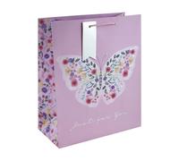 Eurowrap White Kraft Paper Pink Just For You Butterfly Gift Bag With Gift Tag - Gift Bag for Her, Birthdays, Mother's Day, Valentines - Eco Friendly Bag 100% Recyclable - Birthday Gift Wrap Large Size