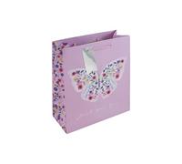 Eurowrap White Kraft Paper Pink Just For You Butterfly Gift Bag With Gift Tag - Gift Bag for Her Birthdays, Mother's Day, Valentines - Eco Friendly Bag 100% Recyclable - Birthday Gift Wrap Medium Size