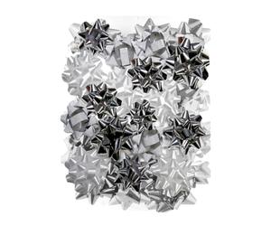 Eurowrap Winter Metallic Silver & White Ribbon Bows - Pack of 16