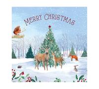 Eurowrap Woodland Animals Christmas White Kraft Greeting Cards 12 Pack - Festive Forest Deer Fox Robin Design - Traditional Winter Scene Xmas Cards with Plain Inside for Personal Messages