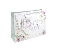 Eurowrap XL Floral 'On Your Wedding Day' Gift Bag and Greeting Card Set With Tag - Happy Couple Mr or Mrs Set