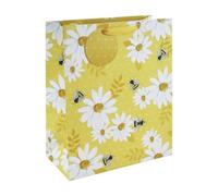 Eurowrap Yellow Bees and Sunflowers Gift Bag With Gift Tag - Gift Bag for Her, Birthdays, Mother's Day, Wedding, Valentine's Day - Stylish Female Birthday Gift Wrap Occasion Present - Large Size