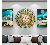 EURSON Luxury Large Peacock Wall Clock 23.723.7 inch Non-Ticking Silent Crystal Creative Personality Modern Art Decorative Wall Clocks for Living Room Decor (Blue&Green-S)