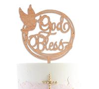 Eurterka God Bless Wooden Cake Topper -Easter Baby Shower Decoration with Dove Design, First Holy Communion Theme Party Decor (god bless topper)