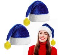 Eurzom 2 Pcs Christmas Santa Hats for Adults Novelty Hanukkah Hats Plush Christmas Cap for Xmas New Year Holiday Supplies (Blue,Trendy Style)