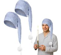 Eurzom 2 Pcs Men's Night Cap Striped Pajama Hat Adjustable Sleeping Caps with Pom Ball for Party Supplies, Light Blue and White