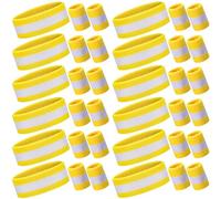 Eurzom 36 Pcs Neon Sports Sweatbands Set Include 12 Striped Sweat Absorbing Headbands 24 Wrist Sweatbands Cotton Wristbands for Men Women Gym Tennis, Light yellow, white, Headband: 5 x 18 cm