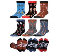 Eurzom 6 Pairs Funny Movie Socks Men, Cotton Crew Gift for Movie Lovers | Film Themed with Popcorn Shark Alien Camera Prints, Cotton Crew Style, Funny Sayings on Soles, Theater Buff Present