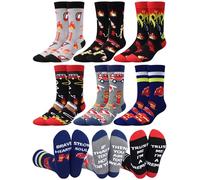 Eurzom 6 Pairs Novelty Fireman Gifts for Men Funny Cotton Crew Socks Valentine's Day Holiday Birthday Gift for Firefighter Dad Grandpa Boyfriend