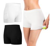 Eurzom Women's 2-Pack Mid Thigh Length Athletic Shorts with Ball Pockets, Black & White, Size M