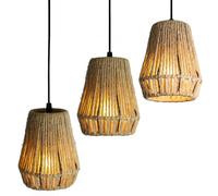 Eusamxon Handcrafted Rattan Pendant Light Shade, Boho Wicker Ceiling Lampshade, Natural (Brown, 3PCS -Φ13.8 x 16.5cm)