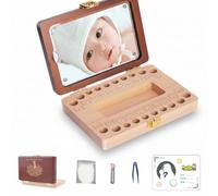 Euscmaic Baby Teeth Keepsake, Wooden Personalised Tooth Fairy Box Storage and Lost Teeth Savings Box With Photo Frame Stickers, Suitable Curl Memory Container for Boys and Girls First Tooth