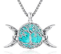 Eusense 925 Sterling Silver Triple Moon Goddess Necklace Tree of Life Pendant Pagan Wiccan Amulet Jewelry for Women Ladies Girls