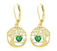 Eusense Birthstone Tree of Life Earrings for Women Family Tree Dangle Earrings Heart Crystal Earrings Spiritual Jewelry Gift for Mother, Wife, Daughter