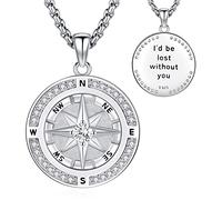 Eusense Compass Necklace Chain 925 Sterling Silver with Birthstone Compass Pendant Chain Women Men Amulet Jewelry Graduation Gift For Family Friends Lovers Anniversary Graduation