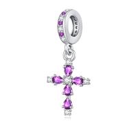 Eusense Cross Charm for Pandora with Amethyst Compatible Cross Charm Fit for European Pendant Bracelet Jewelry Gift for Valentine’s Day, anniversaries and Christmas