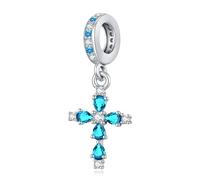 Eusense Cross Charm for Pandora with Blue Topaz Religious Charm Compatible Cross Charms Fit for European Pendant Bracelet Jewelry Gift for Valentine’s Day, anniversaries and Christmas