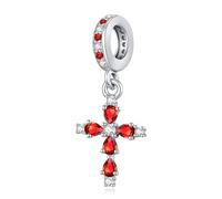 Eusense Cross Charm for Pandora with Garnet Compatible Cross Charm Fit for European Pendant Bracelet Jewelry Gift for Valentine’s Day, anniversaries and Christmas