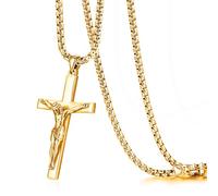 Eusense Cross Pendant Gold Crucifix Jesus Christ Necklace Crucifix Necklace Pendant Chain 925 Sterling Silver Religious Catholic Amulet Jewellery Protection Gift for Men Women