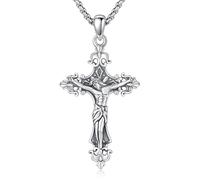 Eusense Crucifix Necklace 925 Silver Jesus Christ Cross Pendant Religious Catholic Amulet Protector Talisman Jewellery Gift for Women Men
