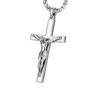 Eusense Jesus Cross Necklace in 925 Sterling Silver Religious Catholic Amulet Crucifix Pendant, Spiritual Protection Talisman Gift for Women and Men
