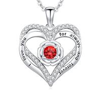 Eusense Love Heart Pendant with Ruby Birth Stone Rose Pendant Double Heart Necklace Jewellery Gift for Women for Anniversary Valentine's Day or Mother's Day