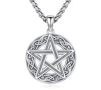 Eusense Pentagram Necklace 925 Sterling Silver Pentacle Celtic Knot Necklace Celtic Pentagram Star Pentacle Circle Pagan Jewelry Gift for Women Men Christmas Birthday Gift
