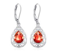 Eusense Ruby Filigree Teardrop Earrings Dangle Leverback Earrings for Women Jewellery Gifts for Mothers, Partners, Friends and Sisters