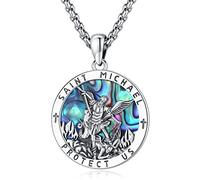 Eusense St Michael Necklace Pendant Archangel Michael Pendant 925 Silver with Abalone Shell Protection Guardian Angel Amulet Medal Jewellery for Men Women
