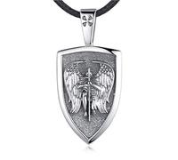 Eusense Sterling Silver St Michael Necklace for Men Women, Shield Protection Pendant with Archangel, Protect Angel Guardian Saint Michael Amulet, Jewellery Gift for Boys Girls